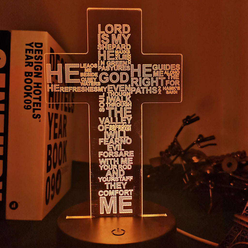 The Holy Bible Psalm Poem Christian Cross Led Light