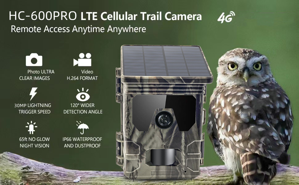 Wireless Outdoor 4G LTE Cellular Trail Camera With Night Vision and Solar