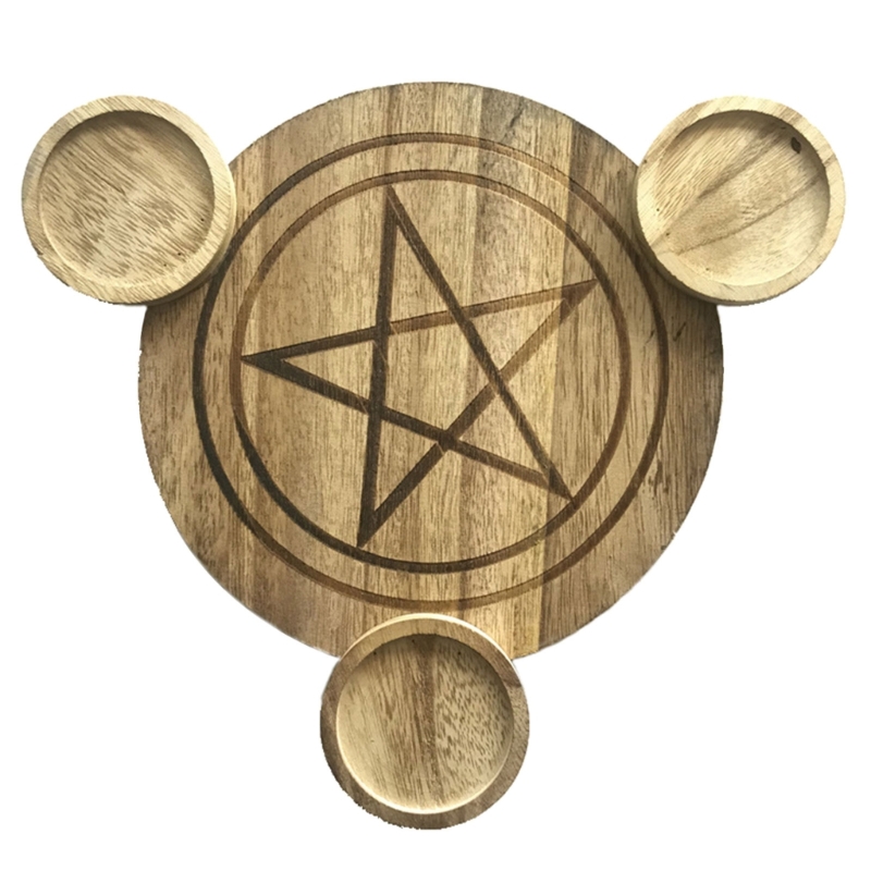 Pentagram Wood Candlestick Table Pentacle Altar
