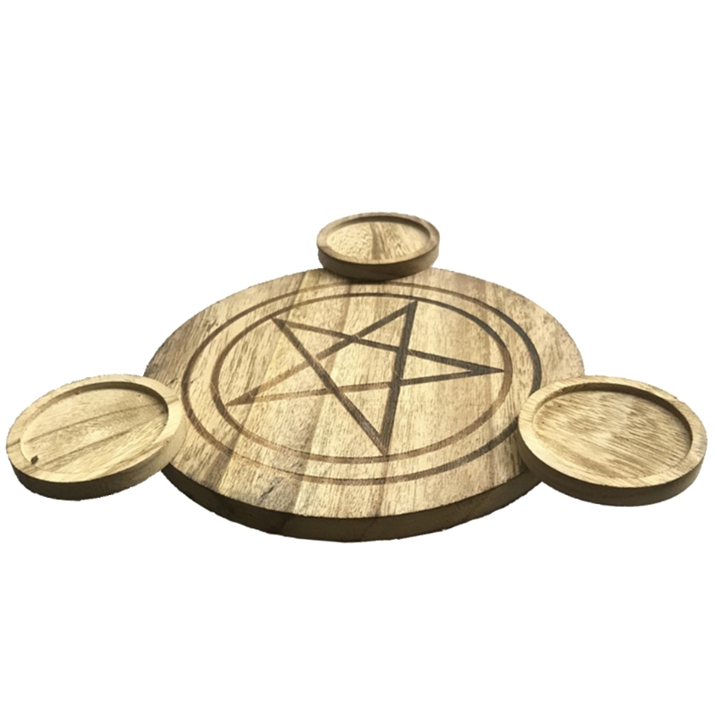 Pentagram Wood Candlestick Table Pentacle Altar