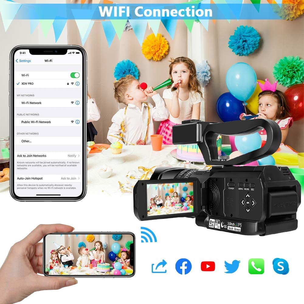 4K Video Camcorder 64MP WIFI 18X Zoom Touch Screen