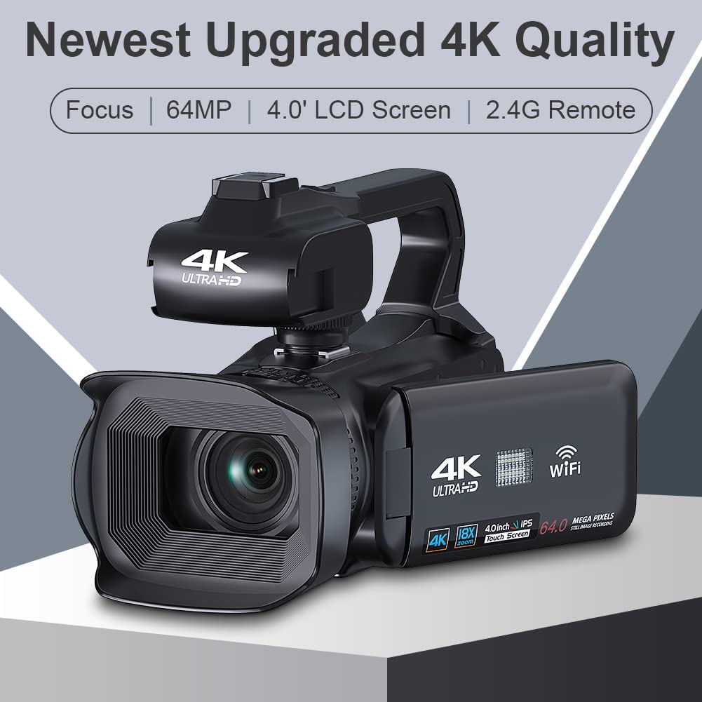 4K Video Camcorder 64MP WIFI 18X Zoom Touch Screen
