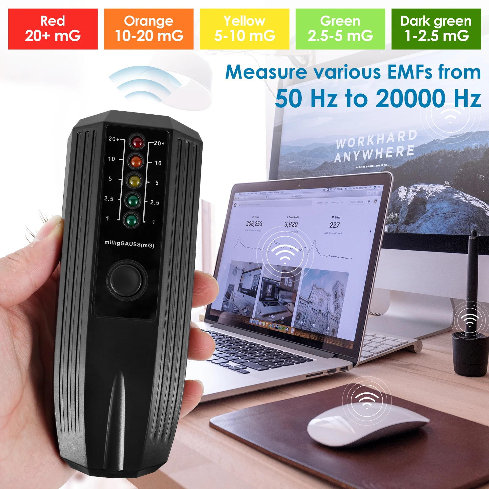 EMF K2 Meter with LED Light High Accuracy Electromagnetic Field Radiation Detector